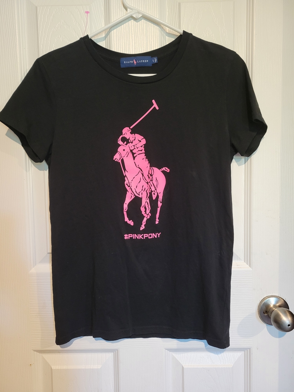 Ralph Lauren Black Tee with Pink Pony Graphic